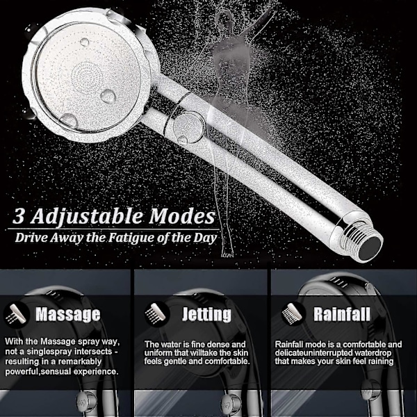 Tizzy Brusehoved, Newday Håndbrusehoved Brusehoved Højtryks Eco Shower Spa Brusehoved I Badeværelse, Massage Spray Håndbruser 3 Modes Vand S