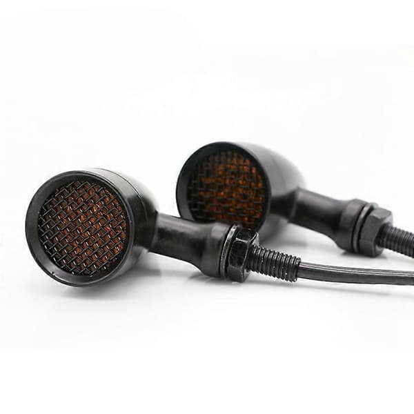 Motorcykel Sort Retro LED Blinklys Bremselys Mesh Grillt Amber Linse Passer 10mm Bolt til