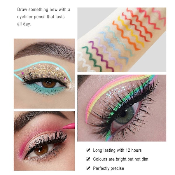 12 stk./sett 0,2 g Eyeliner Penn Hurtigtørkende Ikke-gradient Matt Eyeliner Gel Vanntett Øyeblyant for Skjønnhet QinHai