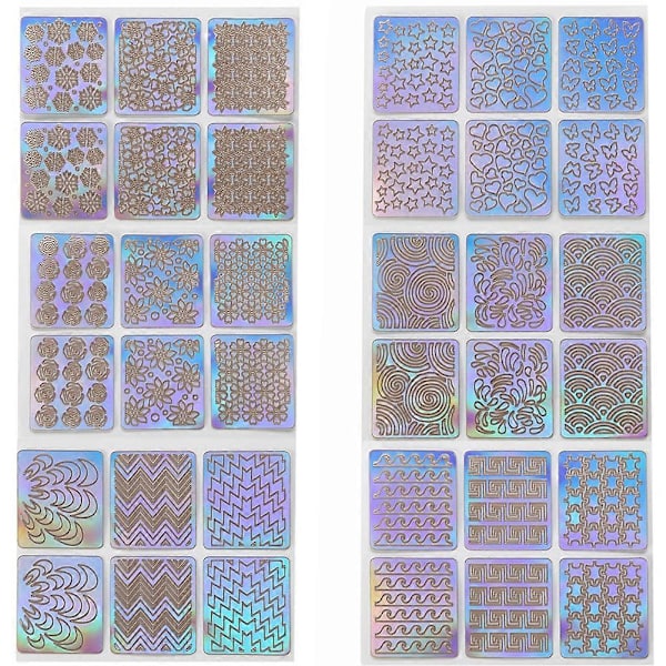 12 ark striber bølget hul trykt stempel neglekunst skabeloner manicure værktøj QinHai