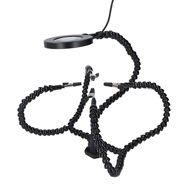 Lödhjälpande Hand 5 Käftar 3X USB Förstoringsglas ABS Flexibla Armar Ljus Lödningsstation Svart