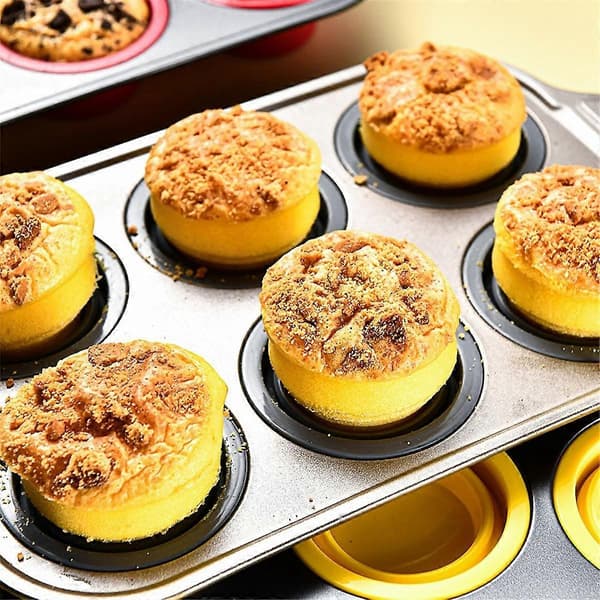 Silikon Muffinsform med Metallramme, Egg Bite Maker Silikonformer for Baking, Cupcake Former 12 Vanlig Størrelse Gul