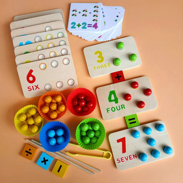 Barn Montessori Träleksaker Händer Hjärnträning Klämma Pärlor Ätpinnar Pärlor Leksaker Tidigt pedagogiskt pusselbräde Math Game Till L1 Set A 55 beads