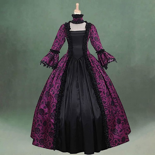 Snabb frakt Noble Klänningar Damklänning Plus Size Medeltida Balklänningar Eleganta kostymer för kvinnor viktoriansk klänning 4färgad Purple L