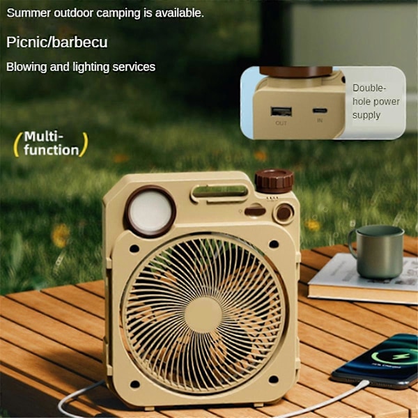 10000mAh Camping-tuuletin LED-valaistuksella Ladattava Pöytämallinen Kannettava Ilmankierrättäjä Ulkotuuletin Heiluva Pää Sähkötuuletin, B