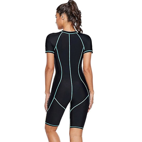 Dam Zip Front Kortärmad Baddräkt Strandkläder light blue S