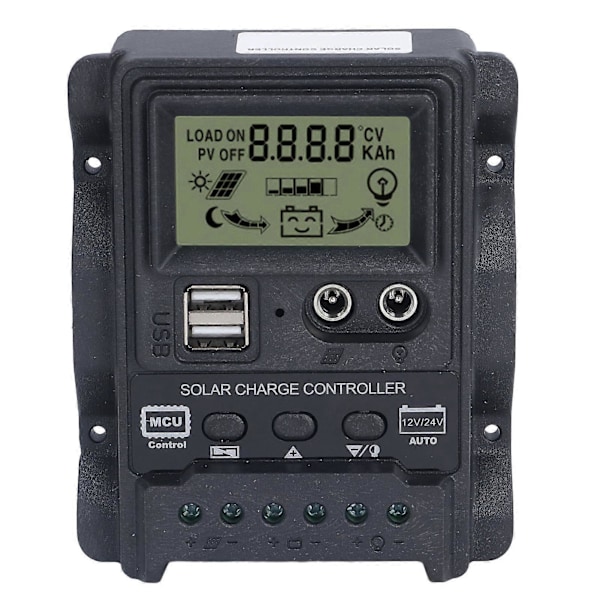Dual USB Solar Opladningscontroller ABS LCD Display PWM Opladningscontrollere Lysstyring 12V24V30A 390W 780W
