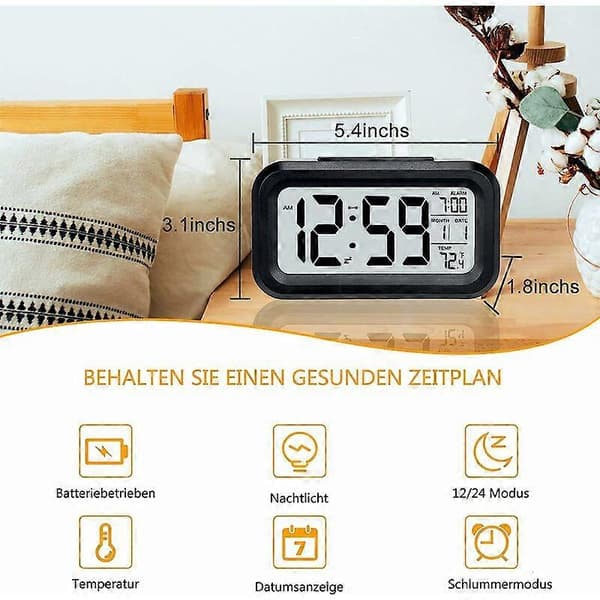 Väckarklocka, Liten digital väckarklocka, 5,1\" LCD-skärm med snooze