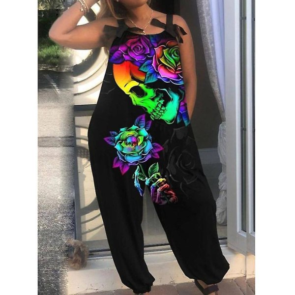 Halloweenoveraller för kvinnors printed jumpsuit Loose Fit Casual Playsuit Haklapp Overall Baggy Harem Byxor style 15 M