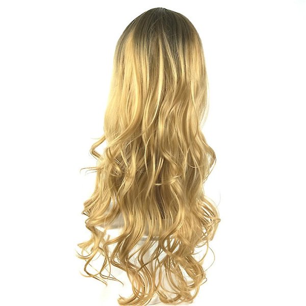 Kvinnor Gradient Linne Brun Långt Hår Peruker Lockiga Vågiga Peruker Cosplay Vardagsperuker