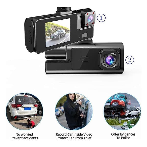 Bil Dash Cam Full HD Front & Innvendig Bilkjøringsopptaker Dash Kamera med 140 Bred Vinkel, G-Sensor, Loop-opptak