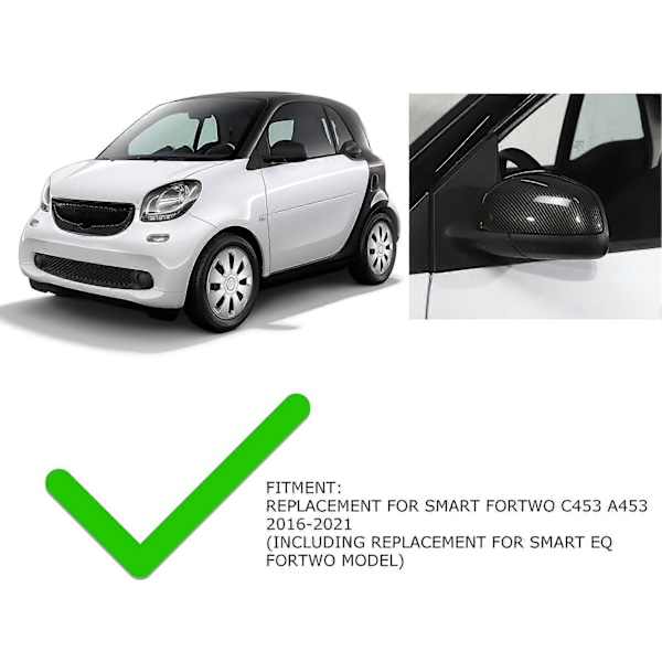 Beskyttelsesdeksel for utvendig bakspeil, karbonfiberstil, erstatning for Smart Fortwo C453 A453 2016?2021