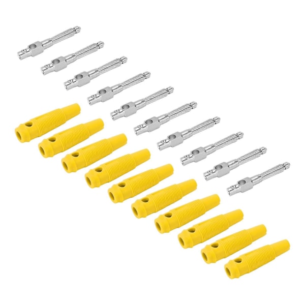 10 stk. 4mm 7-pinners bananplugg kobber 1000V 32A stablebare hannplugger med myk hylse skru stram gul