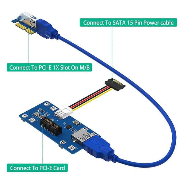 2 i 1 PCI Express PCI-E 1X til 1X/4x/8x/16x Riser Card med Automatisk Misfarvning LED Lys