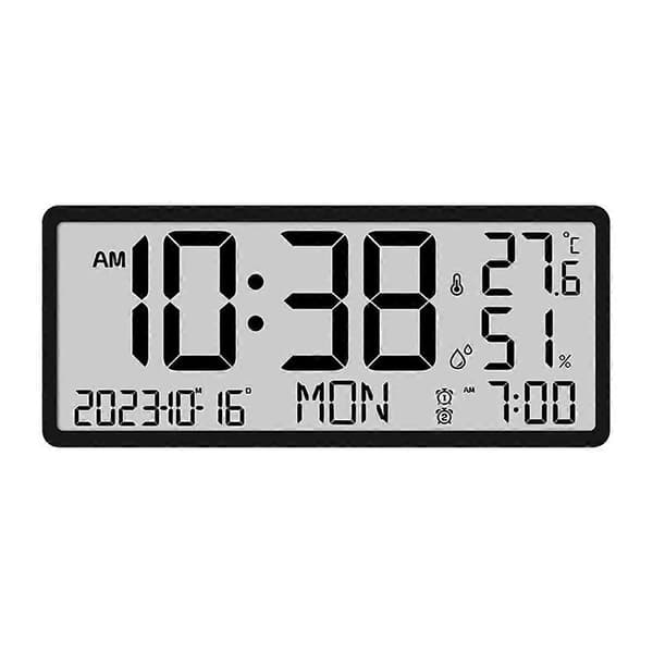 LCD Digital Väckarklocka med Temperatursensor, Skrivbords- & Väggmonterbar, Manuell & Automatisk Displayjustering-A
