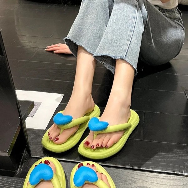 Regnbågsfärgade Flip Flops Dam Ytterkläder Sommar Hjärta Strand Sandaler Mjuka Sulor Tofflor Inomhus Paltform EVA Damskor Tofflor Rose Red--A 40-41(25-25.5CM)