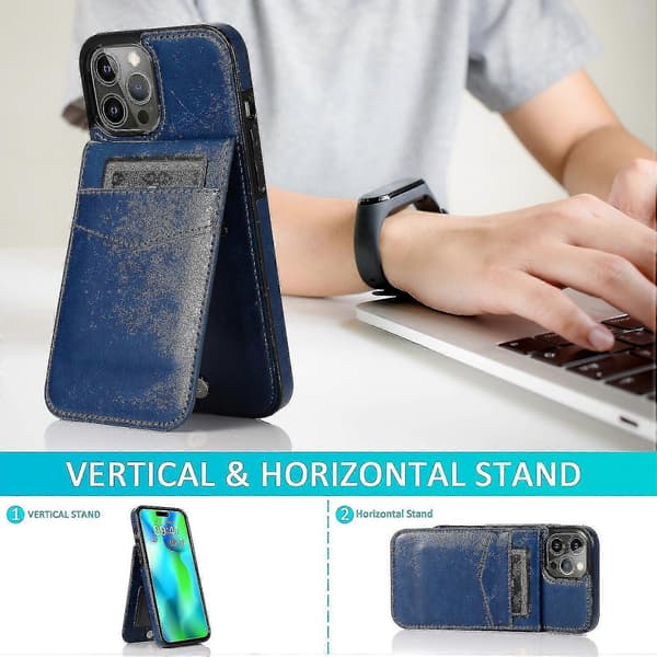 Enkelt Affärsstil PU Läderfodral För Iphone 14 Pro Max Med Korthållare Blue