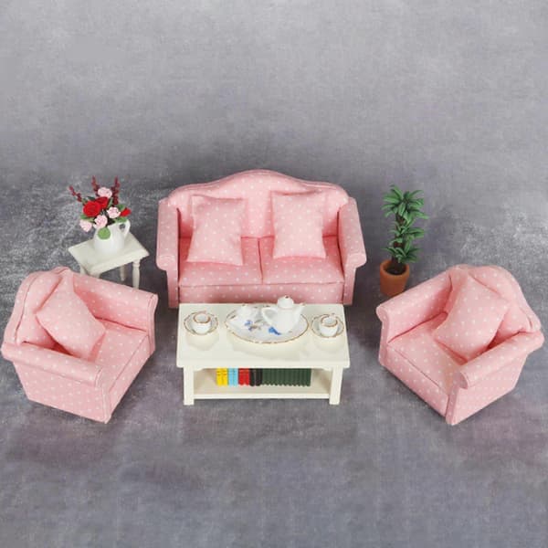 1/12 Miniatyr Sofa Dobbel/Enkel for Sete til Dukkehus Stue Tilbehør Møbler
