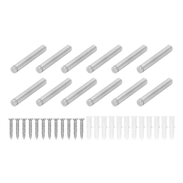 12 Sæt Skilt Afstandsskruer 12x80mm Rustfrit Stål Monteringsglas Hardware Reklameskruesæt til Hjemmebrug
