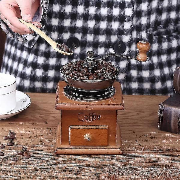 Manuel kaffekværn husholdnings mini kværn retro trææske kaffemaskine