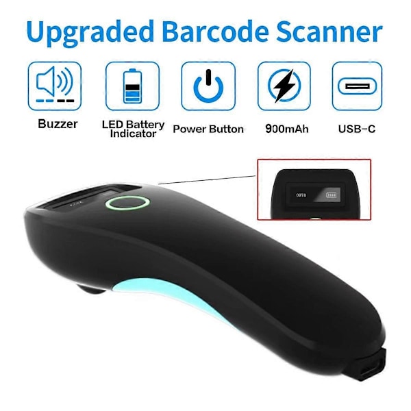 Stregkodescanner HBA-W6 Trådløs 1D/2D CMOS Scanner USB Bluetooth Mini Lomme QR Læser til IOS Android Windows (Hvid)