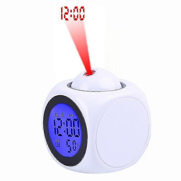 Projektionsväckarklocka Digital Röst Tid Temperatur LCD Digital Väckarklocka Black