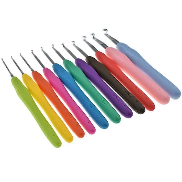 Virknålsset 11 Storlekar 2mm - 8mm Ergonomiskt Virknålsset i Aluminium med Låda Garn Hantverksset Virkning