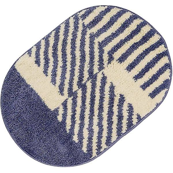Tflycq Mjuka fluffiga ovala badrumsmattor i mikrofiber, halkfria, stark vattenabsorption, badmatta (blå och vita ränder, 46x66 cm)