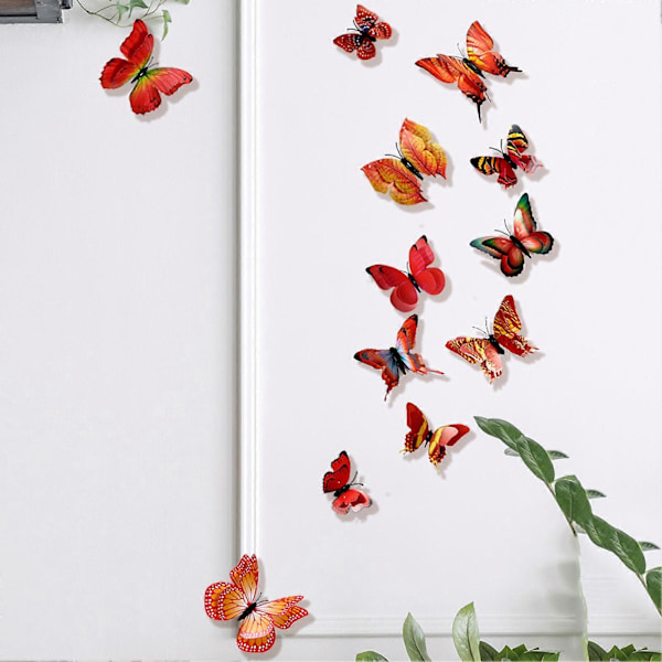 12 stk. Veggklistremerke Vanntett Avtakbar PVC Doble Lag 3D Sommerfugl Veggdekor for Soverom