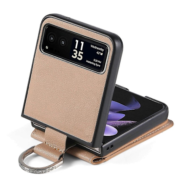 Litchi Tekstur Lær Telefondeksel For Motorola Razr 40 Khaki