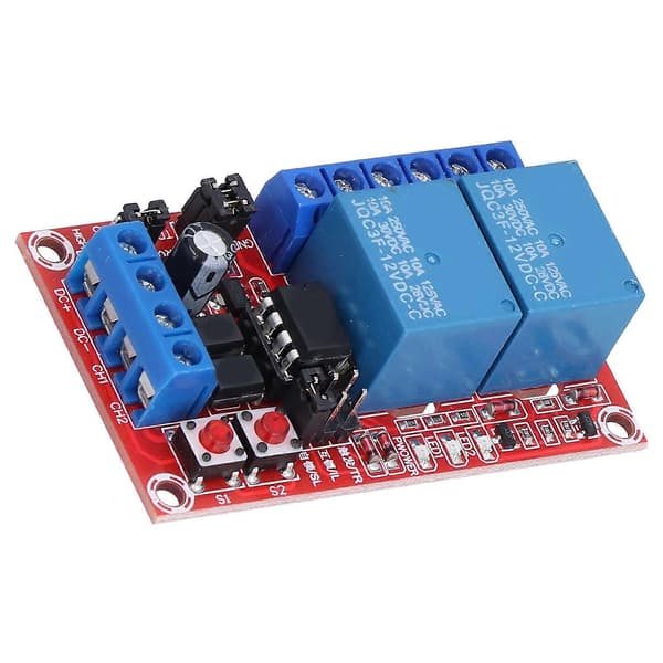 Relæmodul 2 Kanal Knap Selvlåsende Interlock Høj Lav Niveau Trigger med Switch Light12V
