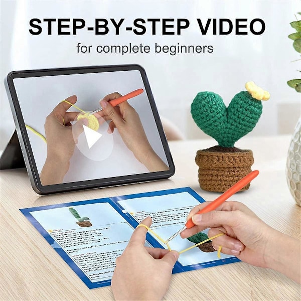 Virkningskit för Nybörjare, 4 ST Krukväxtkit med Garn, Videor, DIY Hantverk för Vuxna, Presenter för Virkningsälskare