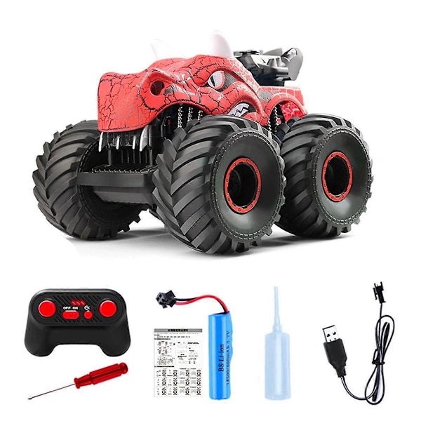 Fjernstyret Dinosaur Bil Legetøj til Drenge, 2.4GHz RC Truck med Lys, Lyd, Terrængående Genopladelig RC Bil Rød