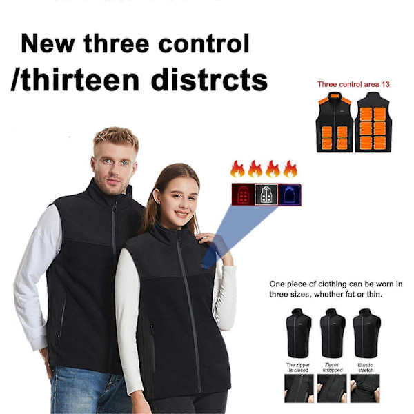 Uppvärmd fleeceväst för män, 13 värmezoner 3XL