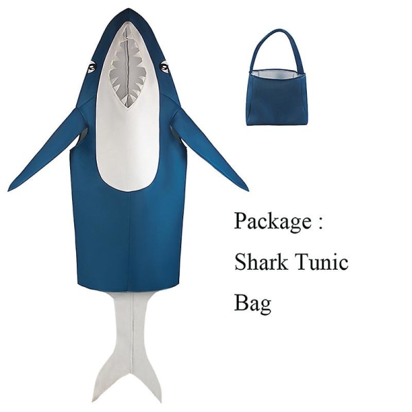 Unisex Herr Blå Full Body Shark Vuxen Kostym Tunic  Handbag