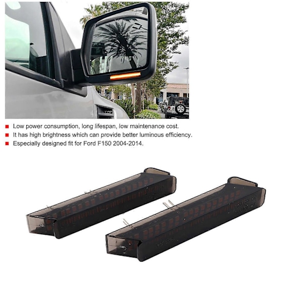 Par 3000K Bil Bakspejl Lys Dynamisk LED Blinklys Passer til Ford F150 2004?2014