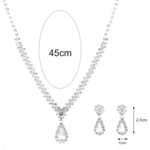 1 Sæt Brudehalskæde Øreringe Vanddråbeformet Rhinestone Smykker Koreansk Stil Glitrende Smykkesæt til Bryllup