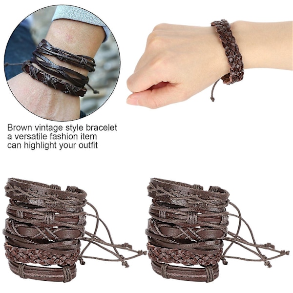 2 Set Retro Flätat Armband Läderarmband Kospaltläder Handstickad Dekoration för Män