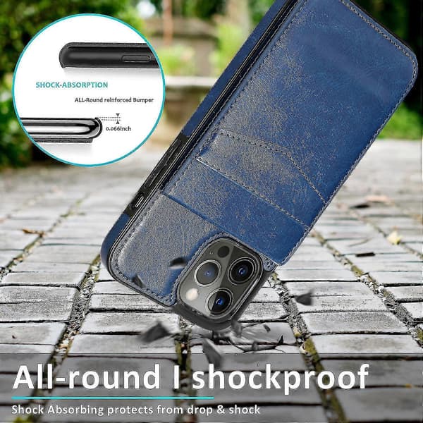 Simpel Business Stil PU Læder Etui Til Iphone 14 Pro Max Med Kortholder Blue