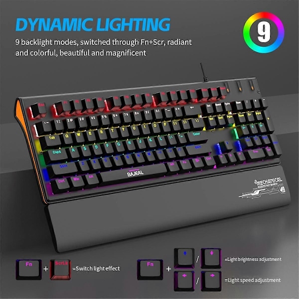 Mekaniskt tangentbord med handledsstöd USB-kabelanslutet tangentbord RGB Grön Axis Tangentbord Ergonomisk design för PC-spelare