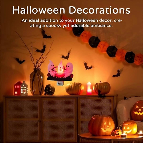 Ghost Campfire Flakkende Natlampe Flamme Halloween Natlys 3D LED Lille Falsk Bål Natlampe Indretning EU Stik