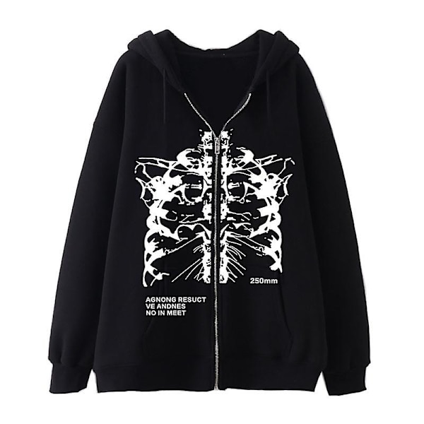 Mörk Zip Hoodie Skelett Hoodie Benprydd Hoodie black white XL