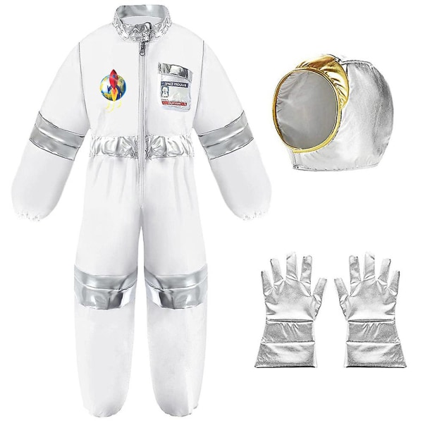 Astronautdräkt för barn, NASA rymddräkt för pojkar flickor unisex, rymd utklädnad cosplay set M