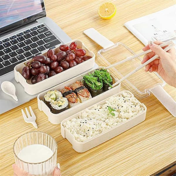 Trelagers Matlåda Bento Box Utomhus Matlåda Mikrovågsugnssäker med Gaffel & Sked Rosa