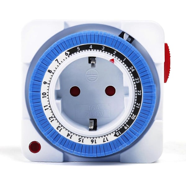 Programmerbar stikkontakttimer, 24-timers timer med 96 koblingssegmenter, Tidsbryter med indikatorlys, 16A