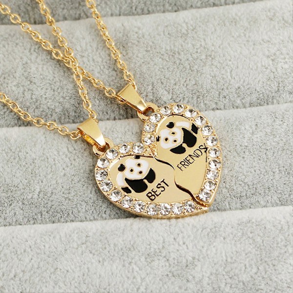 2 stk. skinnende innlagt Rhinestone Vennskapskjeder Gave BESTE VENNER Panda Hjerteanheng Halskjeder Smykketilbehør