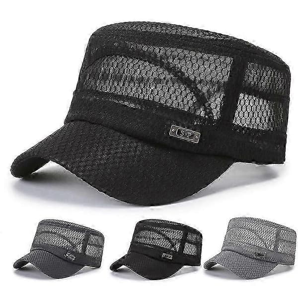 Justerbar Pustende Full Mesh Flat Hatt Strand Solhatt Utendørs Solhatt (mørkegrå)