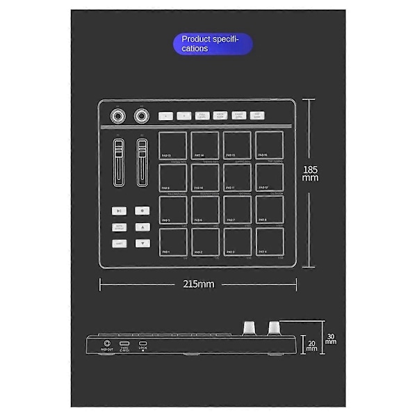 B16 MIDI Keyboard Percussion Pad - til Musikproduktion DJ Controller Arranger