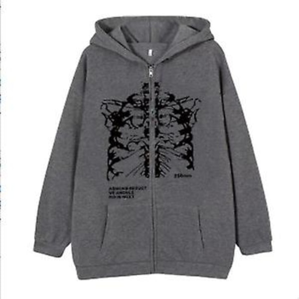 Mörk Zip Hoodie Skelett Hoodie Benprydd Hoodie dark grey-black L