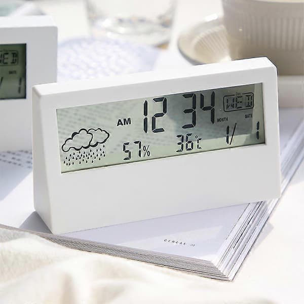 LCD Digital Väckarklocka Smart Nattlampa Väckarklocka Tid Datum Temp Luftfuktighet Display Sängklocka Batteridriven (Vit), Väckarklocka/Klocka/Väggklocka
